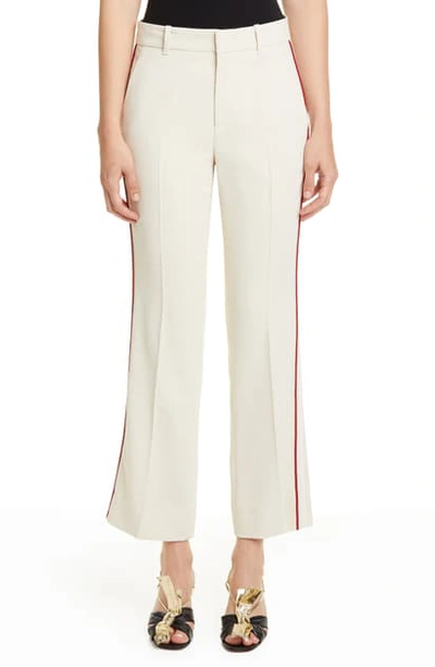 Shop Gucci Piped Stretch Cady Crop Bootcut Pants In Gardenia/ Mix