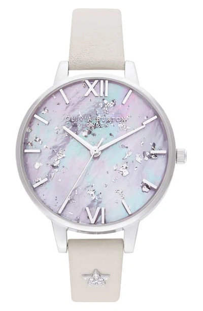 Shop Olivia Burton Celestial Leather Strap Watch, 34mm In Blush/ Mop/ Silver