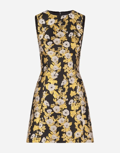 Shop Dolce & Gabbana Short Lurex Jacquard Dress In Gold