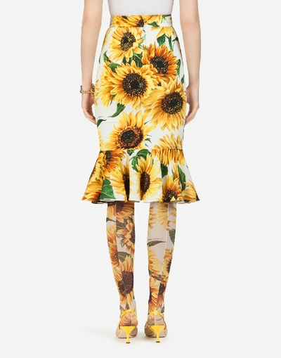 Shop Dolce & Gabbana Sunflower-print Charmeuse Midi Skirt In Floral Print