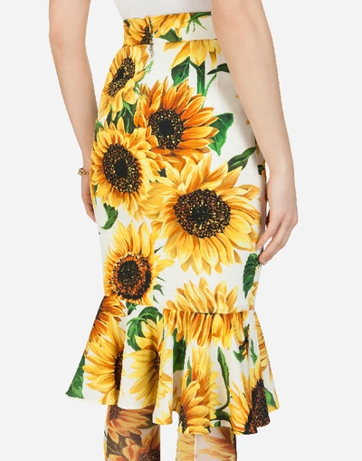Shop Dolce & Gabbana Sunflower-print Charmeuse Midi Skirt In Floral Print