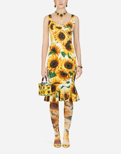 Shop Dolce & Gabbana Sunflower-print Charmeuse Midi Skirt In Floral Print