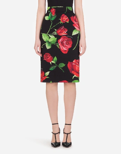 Shop Dolce & Gabbana Rose-print Charmeuse Midi Skirt In Multi-colored