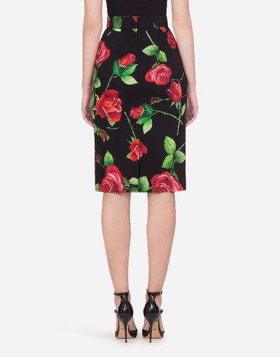 Shop Dolce & Gabbana Rose-print Charmeuse Midi Skirt In Multi-colored