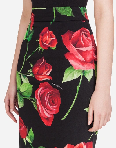 Shop Dolce & Gabbana Rose-print Charmeuse Midi Skirt In Multi-colored