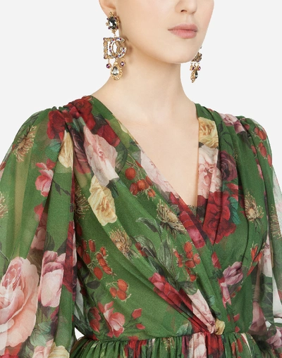 Shop Dolce & Gabbana Midi Dress In Baroque Rose-print Chiffon In Multi-colored