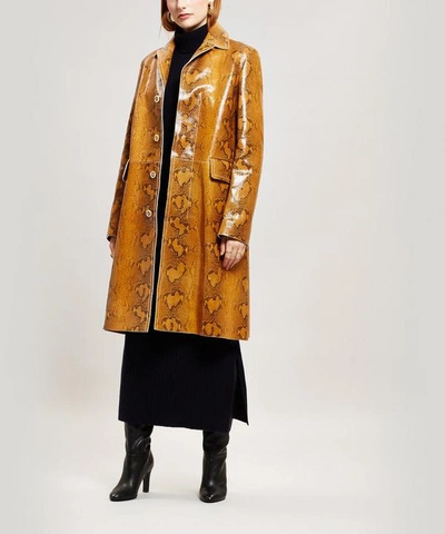 Shop Marni Python-print Leather Coat In Cigar