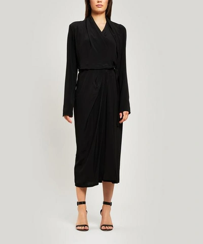 Shop Rick Owens Draped Crepe De Chine Wrap Dress In Black