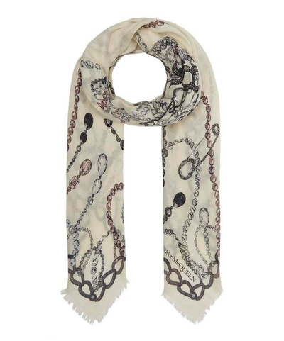 Shop Alexander Mcqueen Chandelier Skull Scarf In White