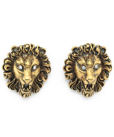 Shop Gucci Gold-tone Lion Head Stud Earrings