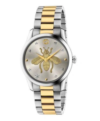 Shop Gucci G-timeless Stainless Steel Bee Motif Watch In Silver
