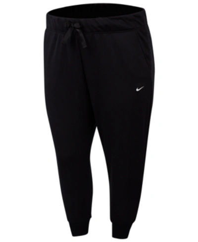 Shop Nike Plus Size One Dri-fit Fleece Training Pants In Black/white