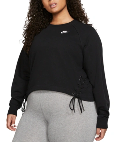 Shop Nike Plus Size Sportswear Lace-up Fleece Sweatshirt In Black/white