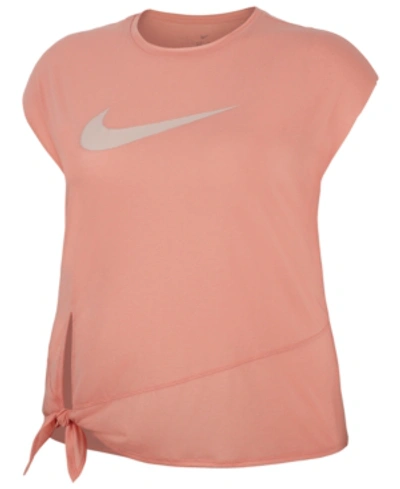 Shop Nike Plus Size Dry Side-tie Training Top In Pink Quartz/echo Pink