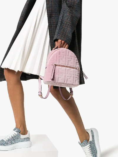 Shop Fendi Pink Velvet Ff Logo Backpack