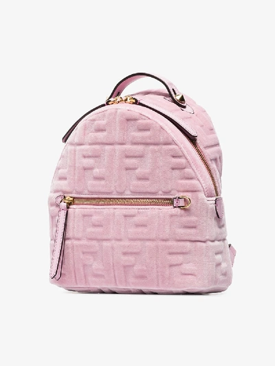 Shop Fendi Pink Velvet Ff Logo Backpack