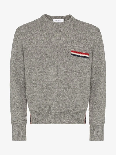 Shop Thom Browne Stripe Detail Sweater In Grey