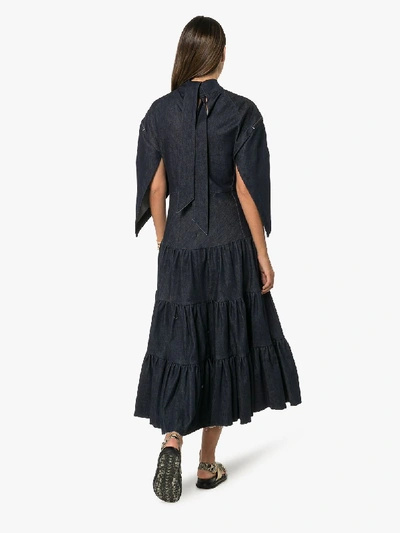 Shop Chloé Denim Tiered Midi Dress In Blue