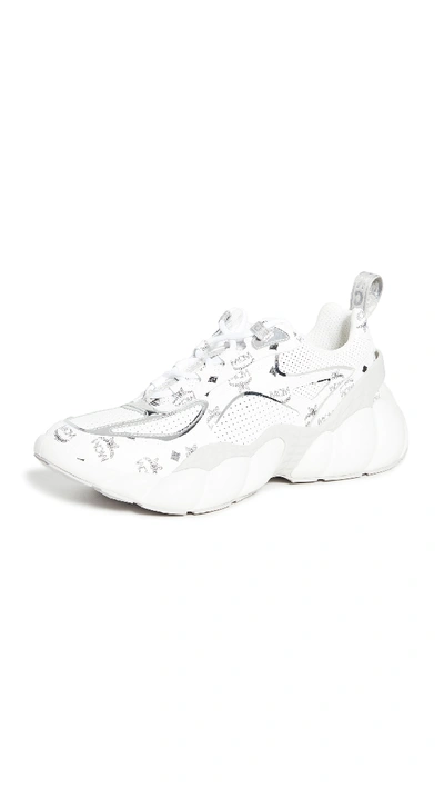 Shop Mcm Himmel Sneakers In White/silver