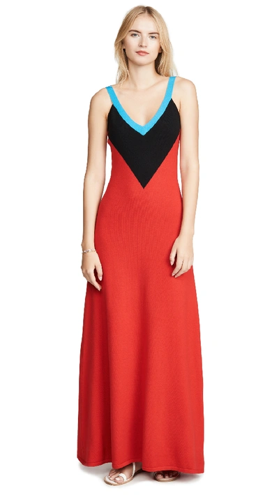 Shop Victor Glemaud Deep V Neck Gown In Red & Black Combo