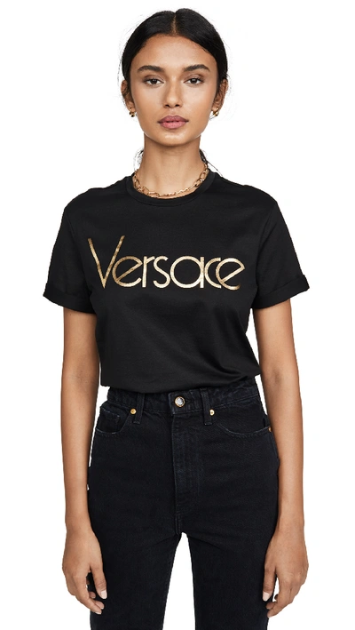 Shop Versace Logo T-shirt In Black/gold