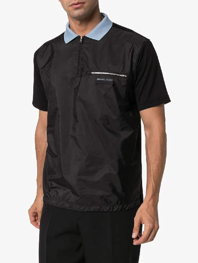 Shop Prada Contrast Collar Polo Shirt In 101 - Black