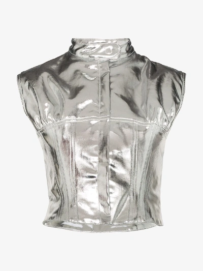Shop Marine Serre Metallic Sleeveless Denim Jacket In Silver