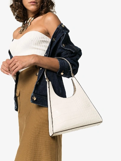 Shop Staud Beige Rey Croc-embossed Shoulder Bag In Neutrals