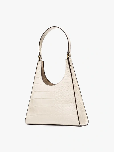 Shop Staud Beige Rey Croc-embossed Shoulder Bag In Neutrals