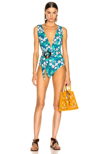 Shop Patbo Floral Belted Plunge One Piece In Black