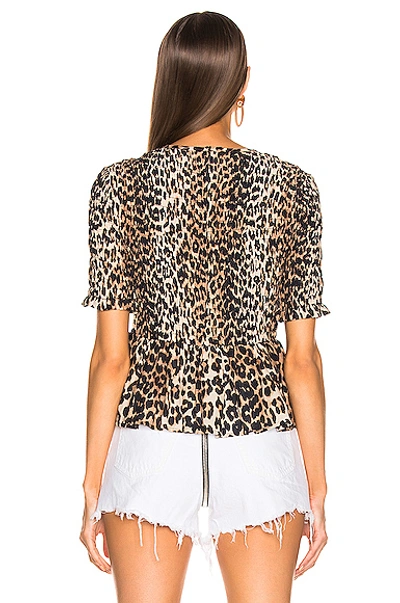 Shop Ganni Cotton Silk Top In Leopard