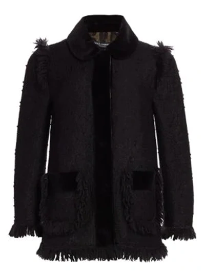 Shop Dolce & Gabbana Fringe-trim Tweed Jacket In Black