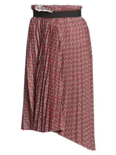 Shop Balenciaga Women's Paisley Pleated Asymmetric Skirt In Bordeaux