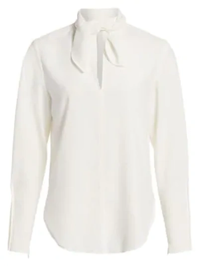 Shop See By Chloé Tieneck Long-sleeve Crepe Blouse In Iconic Milk
