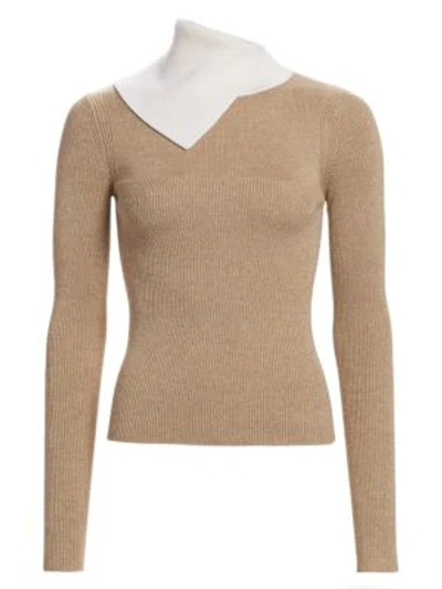 Shop See By Chloé Bicolor Rib-knit Merino Wool Sweater In Beige White