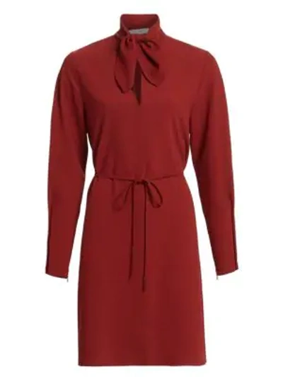 Shop See By Chloé Long-sleeve Tieneck Crepe Shirtdress In Boyish Red