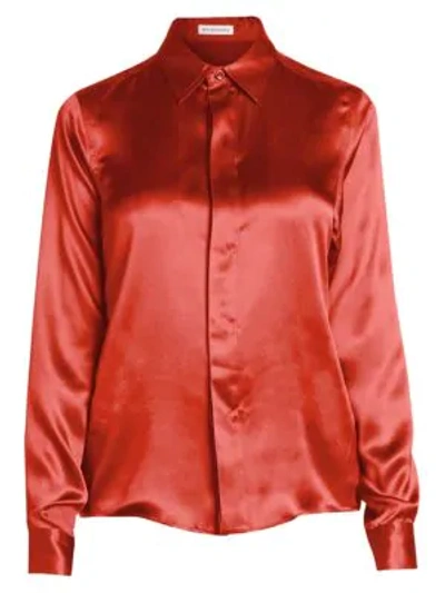 Shop Balenciaga Silk Satin Collared Blouse In Red