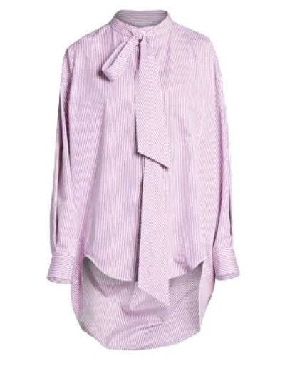 Shop Balenciaga Women's Swing Tieneck High-low Pinstripe Shirt In Mauve