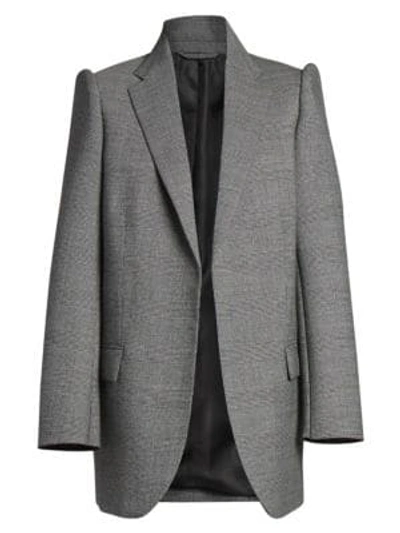 Shop Balenciaga Suspended Shoulder Check Wool-blend Jacket In Black Natural