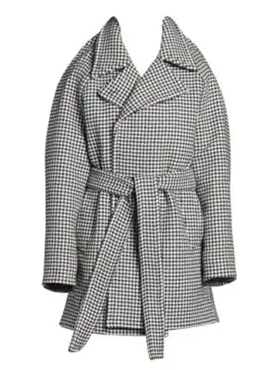 Shop Balenciaga Women's Pinched Houndstooth Wool & Cashmere Wrap Jacket In Black Natural