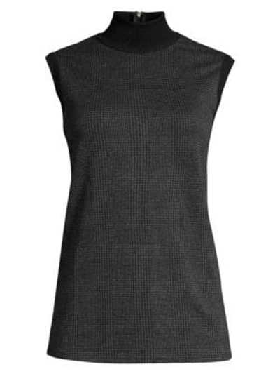 Shop Max Mara Abate Sleeveless Houndstooth Stretch-wool Turtleneck Top In Dark Grey