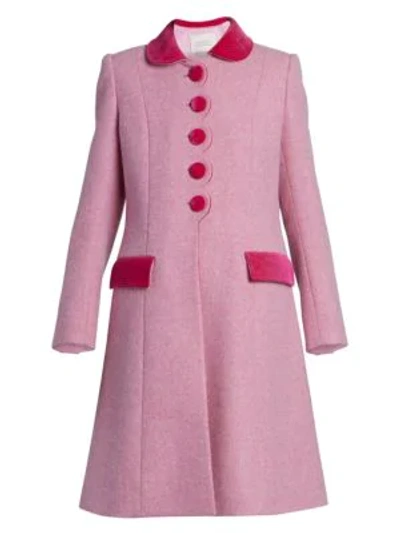 Shop Marc Jacobs The Sunday Best Velvet-trim Wool Coat In Pink