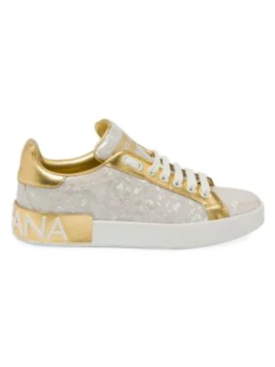 Shop Dolce & Gabbana Pearlescent Leather Sneakers In Gold