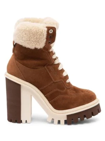 Shop Dolce & Gabbana Lug-sole Shearling-lined Suede Hiking Boots In Bruciatonaturale