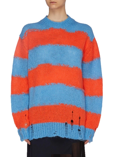 Acne Studios Kantonia Distressed Striped Knitted Sweater In Blue