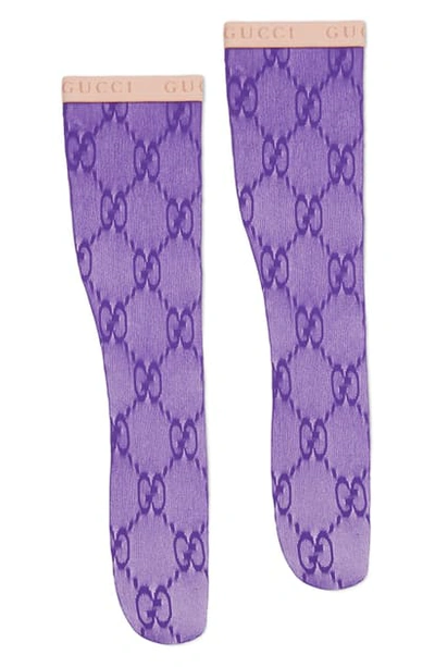 Shop Gucci Double G Logo Knee High Socks In Purple