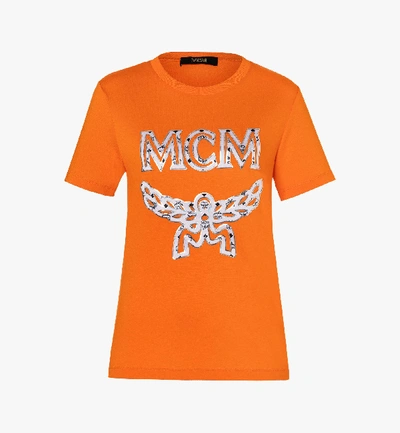 Shop Mcm Women's Classic Logo T-shirt In Tangerine Tango