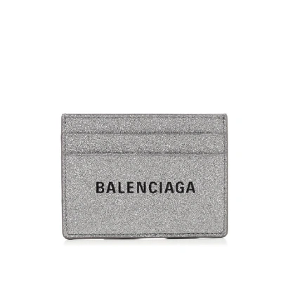 Shop Balenciaga Glitter Logo Cardholder In Silver