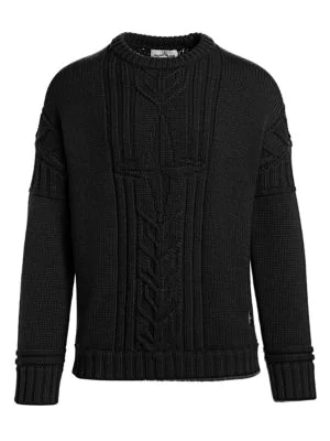 Stone Island Logo Cable Knit Sweater In Black | ModeSens