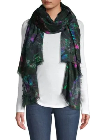 Shop Franco Ferrari Women's Risiko Feather Plaid Scarf In Green